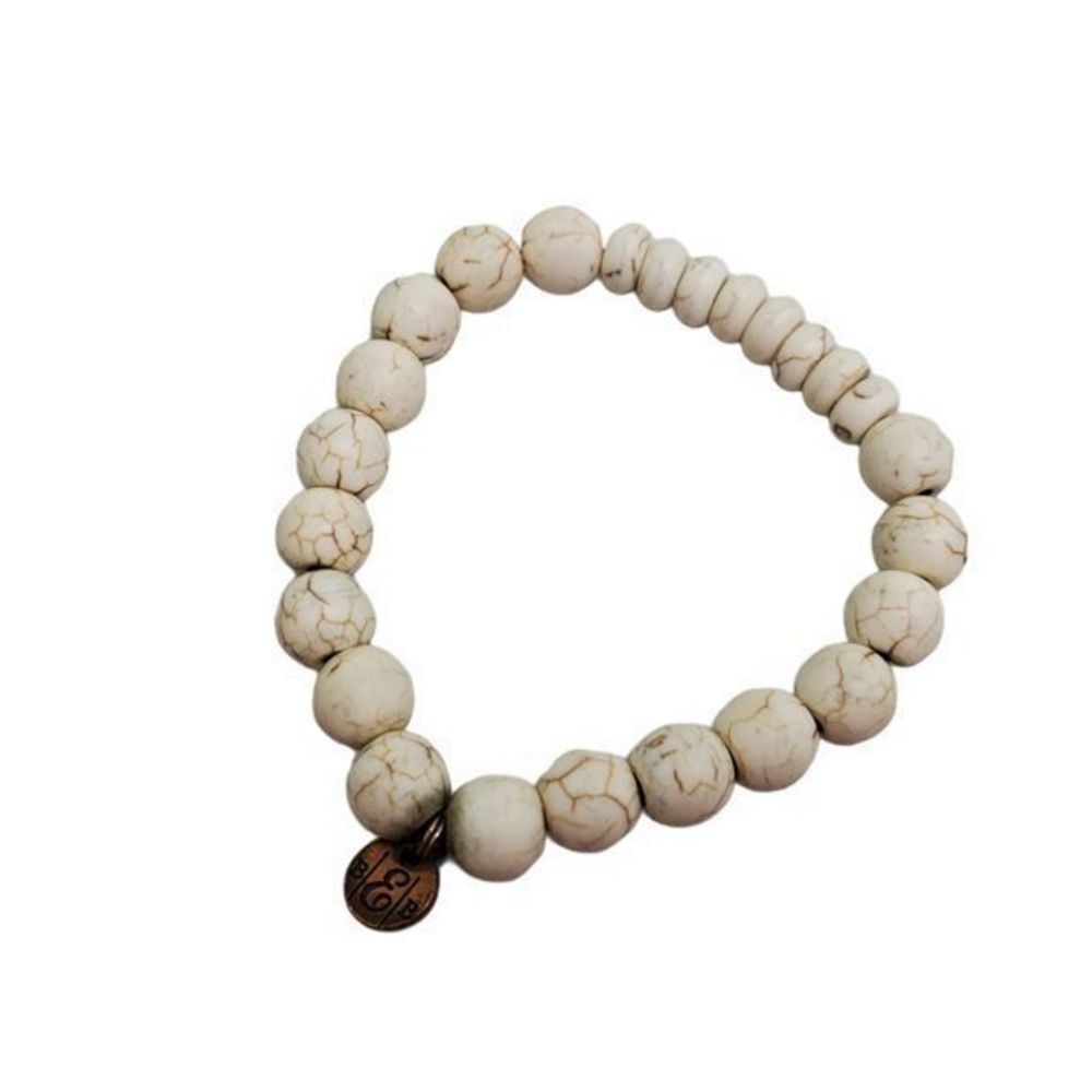BEB Bracelet Howlite‎ Beaded Stone White Boho Stret